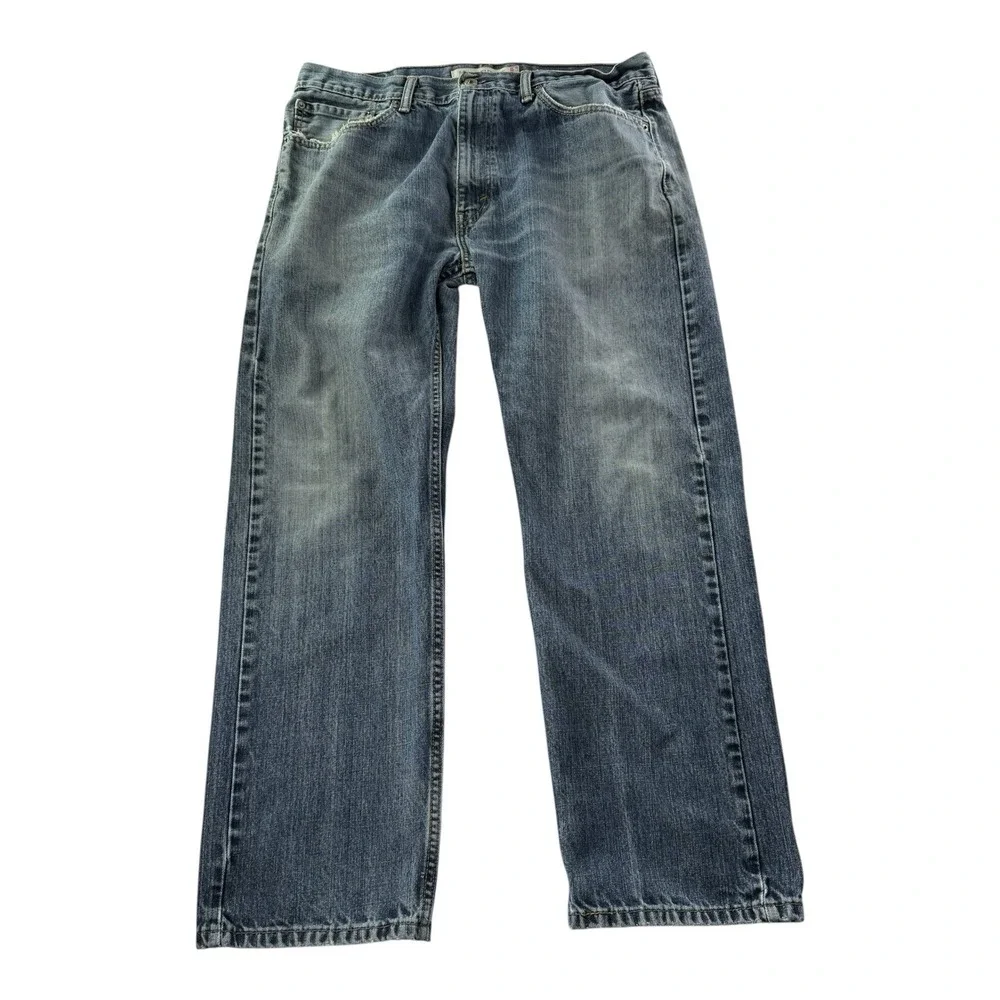 Y2K Levi's 505 Straight Fit Jeans Men's 36x30 Blue Distressed Faded Denim